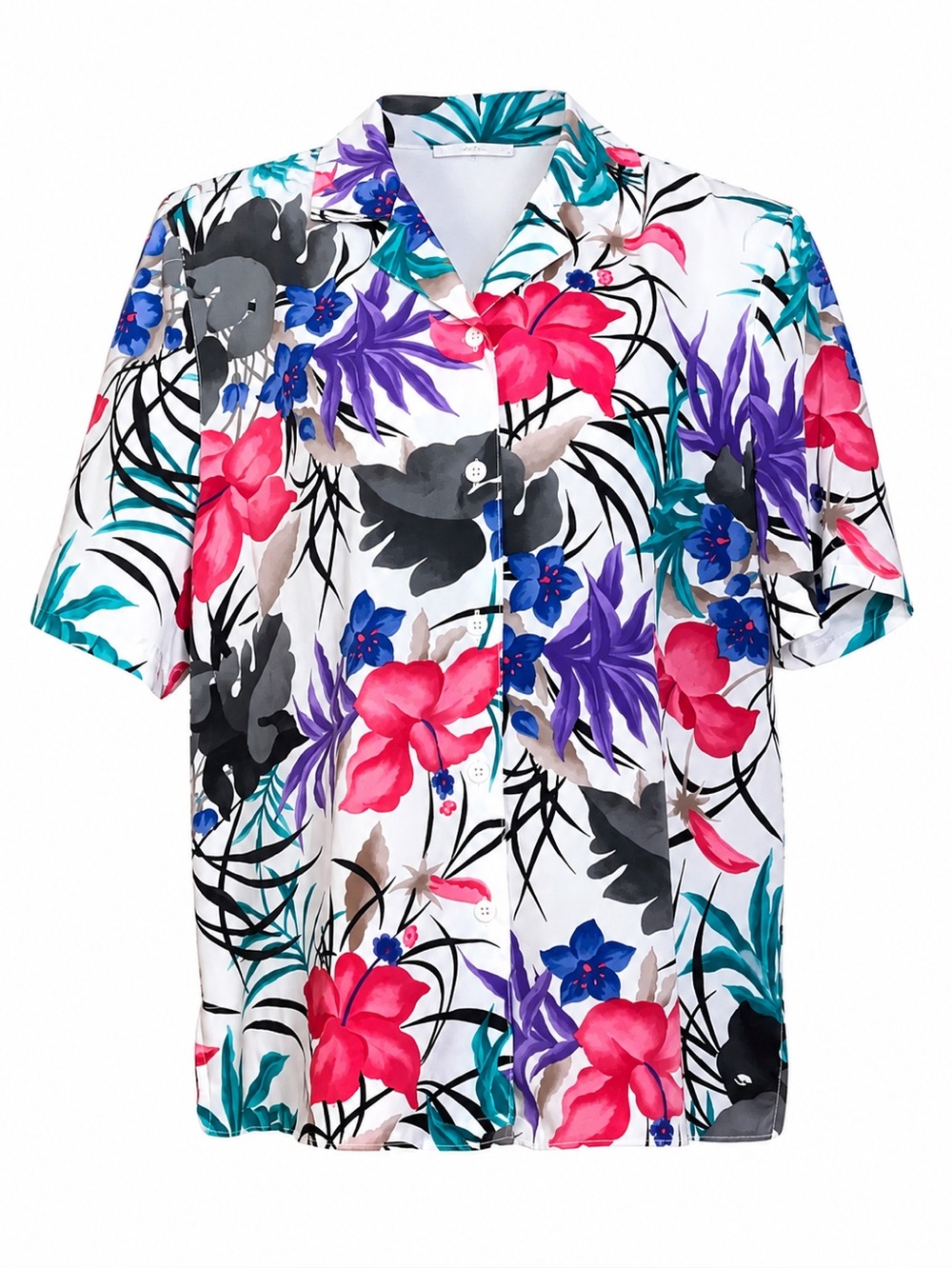 Vintage 90s Alfred Dunner Petite 12 Tropical Hawaiian Shirt - White Pink Purple